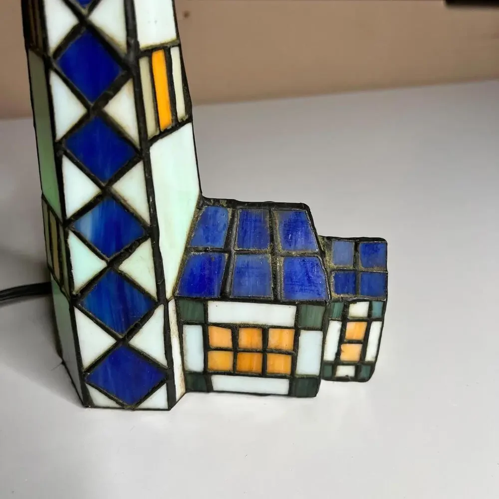 Vintage Stained Glass‎ Lighthouse Table Lamp Nautical Tiffany Style Night Light